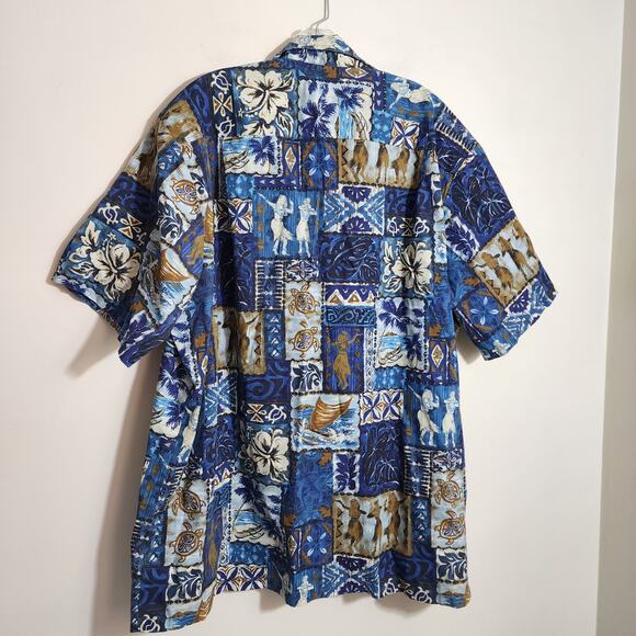 RJC Kalaheo hula girl outrigger turtle button front Hawaiian shirt men's size 2X - Picture 3 of 12